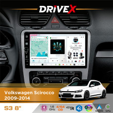 Штатна магнітола для Volkswagen Scirocco 2009-2014 DriveX S3 QLED 8" з фізичними кнопками Android 8-ядерний 1.6ГГц 4x64Гб SIM-картка 3G/4G 7388 45W ASP TM2313 бездротовий CarPlay та AndroidAuto