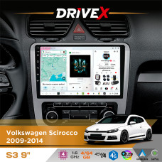 Штатна магнітола для Volkswagen Scirocco 2009-2014 DriveX S3 QLED 9" Android 8-ядерний 1.6ГГц 4x64Гб SIM-картка 3G/4G 7388 4x45W ASP TM2313 бездротовий CarPlay та AndroidAuto