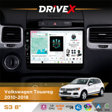 Штатна магнітола для Volkswagen Touareg 2010-2018 DriveX S3 QLED 8" з фізичними кнопками Android 8-ядерний 1.6ГГц 4x64Гб SIM-картка 3G/4G 7388 45W ASP TM2313 бездротовий CarPlay та AndroidAuto