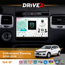 Штатна магнітола для Volkswagen Touareg 2010-2018 DriveX S4 QLED 9" Android 8-ядерний 1.6ГГц 4x64Гб SIM-картка 3G/4G TDA7851 4x50W DSP AK7604 бездротовий CarPlay та AndroidAuto