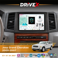 Штатна магнітола для Jeep Grand Cherokee 2005-2007 DriveX S7+ 2K QLED 10" Android 8-ядерний 2.7ГГц 8x128Гб SIM-картка 3G/4G AK7808 AB 4x50W 360° DSP AK7739 VELVET бездротовий CarPlay та AndroidAuto