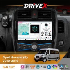 Штатна магнітола для Opel Movano (B) 2010-2019 DriveX S4 QLED 10" Android 8-ядерний 1.6ГГц 4x64Гб SIM-картка 3G/4G TDA7851 4x50W DSP AK7604 бездротовий CarPlay та AndroidAuto