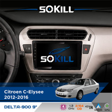 Штатна магнітола для Citroen C-Elysee 2012-2016 SoKill DELTA-900 9" Android 4-ядерний 2+64Гб 4x45W бездротовий CarPlay та AndroidAuto