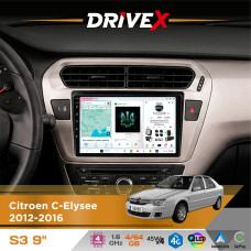 Штатна магнітола для Peugeot 301 2012-2016 DriveX S3 QLED 9" Android 8-ядерний 1.6ГГц 4x64Гб SIM-картка 3G/4G 7388 4x45W ASP TM2313 бездротовий CarPlay та AndroidAuto