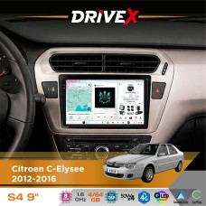 Штатна магнітола для Citroen C-Elysee 2012-2016 DriveX S4 QLED 9" Android 8-ядерний 1.6ГГц 4x64Гб SIM-картка 3G/4G TDA7851 4x50W DSP AK7604 бездротовий CarPlay та AndroidAuto