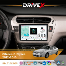 Штатна магнітола для Citroen C-Elysee 2012-2016 DriveX S7+ 2K QLED 9" Android 8-ядерний 2.7ГГц 8x128Гб SIM-картка 3G/4G AK7808 AB 4x50W 360° DSP AK7739 VELVET бездротовий CarPlay та AndroidAuto