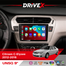 Штатна магнітола для Peugeot 301 2012-2016 DriveX UN5 QLED 9" Android 4-ядерний 2+32Гб 4x45W бездротовий CarPlay та AndroidAuto