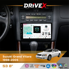 Штатна магнітола для Suzuki Grand Vitara XL-7 2001-2006 DriveX S3 QLED 8" з фізичними кнопками Android 8-ядерний 1.6ГГц 4x64Гб SIM-картка 3G/4G 7388 45W ASP TM2313 бездротовий CarPlay та AndroidAuto