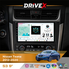 Штатна магнітола для Nissan Teana 2012-2020 DriveX S3 QLED 9" Android 8-ядерний 1.6ГГц 4x64Гб SIM-картка 3G/4G 7388 4x45W ASP TM2313 бездротовий CarPlay та AndroidAuto