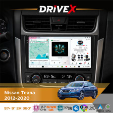 Штатна магнітола для Nissan Teana 2012-2020 DriveX S7+ 2K QLED 9" Android 8-ядерний 2.7ГГц 8x128Гб SIM-картка 3G/4G AK7808 AB 4x50W 360° DSP AK7739 VELVET бездротовий CarPlay та AndroidAuto