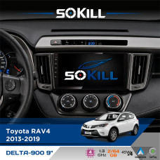 Штатна магнітола для Toyota RAV4 2013-2019 SoKill DELTA-900 9" Android 4-ядерний 2+64Гб 4x45W бездротовий CarPlay та AndroidAuto
