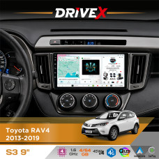 Штатна магнітола для Toyota RAV4 2013-2019 DriveX S3 QLED 9" Android 8-ядерний 1.6ГГц 4x64Гб SIM-картка 3G/4G 7388 4x45W ASP TM2313 бездротовий CarPlay та AndroidAuto