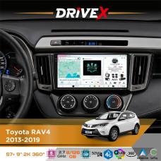 Штатна магнітола для Toyota RAV4 2013-2019 DriveX S7+ 2K QLED 9" Android 8-ядерний 2.7ГГц 8x128Гб SIM-картка 3G/4G AK7808 AB 4x50W 360° DSP AK7739 VELVET бездротовий CarPlay та AndroidAuto