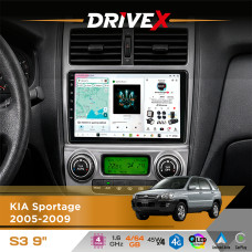 Штатна магнітола для KIA Sportage 2005-2009 DriveX S3 QLED 9" Android 8-ядерний 1.6ГГц 4x64Гб SIM-картка 3G/4G 7388 4x45W ASP TM2313 бездротовий CarPlay та AndroidAuto