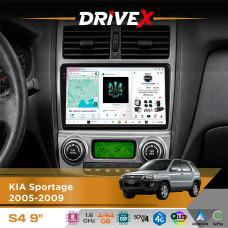 Штатна магнітола для KIA Sportage 2005-2009 DriveX S4 QLED 9" Android 8-ядерний 1.6ГГц 4x64Гб SIM-картка 3G/4G TDA7851 4x50W DSP AK7604 бездротовий CarPlay та AndroidAuto