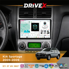 Штатна магнітола для KIA Sportage 2005-2009 DriveX S7+ 2K QLED 9" Android 8-ядерний 2.7ГГц 8x128Гб SIM-картка 3G/4G AK7808 AB 4x50W 360° DSP AK7739 VELVET бездротовий CarPlay та AndroidAuto
