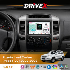 Штатна магнітола для Toyota Land Cruiser Prado (120) 2002-2009 DriveX S4 QLED 9" Android 8-ядерний 1.6ГГц 4x64Гб SIM-картка 3G/4G TDA7851 4x50W DSP AK7604 бездротовий CarPlay та AndroidAuto