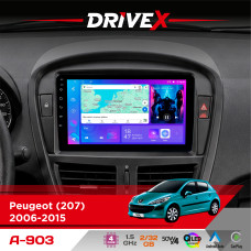Штатна магнітола для Peugeot 207 2006-2015 DriveX A-903 QLED 9" Android 4-ядерний 2+32Гб 4x50W(TDA7851) бездротовий CarPlay та AndroidAuto