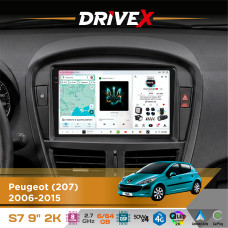Штатна магнітола для Peugeot 207 2006-2015 DriveX S7 2K QLED 9" Android 8-ядерний 2.7ГГц 6x64Гб SIM-картка 3G/4G AK7808 AB 4x50W DSP AK7739 VELVET бездротовий CarPlay та AndroidAuto