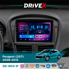 Штатна магнітола для Peugeot 207 2006-2015 DriveX SE-903 QLED 9" Android 8-ядерний 4+64Гб SIM-картка 3G/4G DSP 4x50W(TDA7851) бездротовий CarPlay та AndroidAuto
