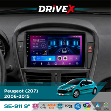 Штатна магнітола для Peugeot 207 2006-2015 DriveX SE-911 4+64Гб QLED 9" Android 4-ядерний 4x50W(TDA7851) DSP бездротовий CarPlay та AndroidAuto