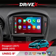 Штатна магнітола для Peugeot 207 2006-2015 DriveX UN5 QLED 9" Android 4-ядерний 2+32Гб 4x45W бездротовий CarPlay та AndroidAuto