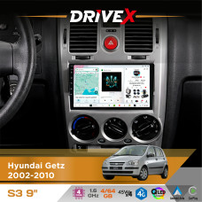 Штатна магнітола для Hyundai Getz 2002-2010 DriveX S3 QLED 9" Android 8-ядерний 1.6ГГц 4x64Гб SIM-картка 3G/4G 7388 4x45W ASP TM2313 бездротовий CarPlay та AndroidAuto