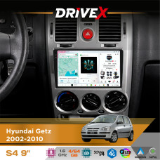 Штатна магнітола для Hyundai Getz 2002-2010 DriveX S4 QLED 9" Android 8-ядерний 1.6ГГц 4x64Гб SIM-картка 3G/4G TDA7851 4x50W DSP AK7604 бездротовий CarPlay та AndroidAuto
