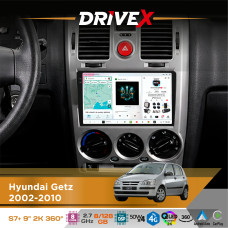 Штатна магнітола для Hyundai Getz 2002-2010 DriveX S7+ 2K QLED 9" Android 8-ядерний 2.7ГГц 8x128Гб SIM-картка 3G/4G AK7808 AB 4x50W 360° DSP AK7739 VELVET бездротовий CarPlay та AndroidAuto