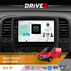 Штатна магнітола для Renault Trafic 2014-2021 DriveX S3 QLED 8" з фізичними кнопками Android 8-ядерний 1.6ГГц 4x64Гб SIM-картка 3G/4G 7388 45W ASP TM2313 бездротовий CarPlay та AndroidAuto