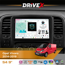 Штатна магнітола для Opel Vivaro 2014-2019 DriveX S4 QLED 9" Android 8-ядерний 1.6ГГц 4x64Гб SIM-картка 3G/4G TDA7851 4x50W DSP AK7604 бездротовий CarPlay та AndroidAuto