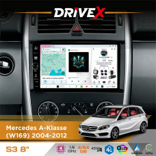 Штатна магнітола для Mercedes B-Klasse (W245) 2005-2011 DriveX S3 QLED 8" з фізичними кнопками Android 8-ядерний 1.6ГГц 4x64Гб SIM-картка 3G/4G 7388 45W ASP TM2313 бездротовий CarPlay та AndroidAuto