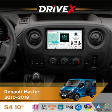 Штатна магнітола для Renault Master 2010-2019 DriveX S4 QLED 10" Android 8-ядерний 1.6ГГц 4x64Гб SIM-картка 3G/4G TDA7851 4x50W DSP AK7604 бездротовий CarPlay та AndroidAuto