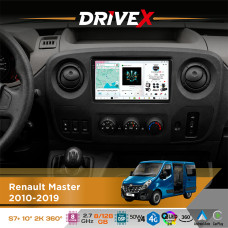 Штатна магнітола для Renault Master 2010-2019 DriveX S7+ 2K QLED 10" Android 8-ядерний 2.7ГГц 8x128Гб SIM-картка 3G/4G AK7808 AB 4x50W 360° DSP AK7739 VELVET бездротовий CarPlay та AndroidAuto