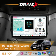 Штатна магнітола для Mercedes Viano (W639) 2003-2014 DriveX S3 QLED 10" Android 8-ядерний 1.6ГГц 4x64Гб SIM-картка 3G/4G 7388 4x45W ASP TM2313 бездротовий CarPlay та AndroidAuto