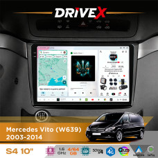 Штатна магнітола для Mercedes Vito (W639) 2003-2014 DriveX S4 QLED 10" Android 8-ядерний 1.6ГГц 4x64Гб SIM-картка 3G/4G TDA7851 4x50W DSP AK7604 бездротовий CarPlay та AndroidAuto