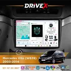 Штатна магнітола для Mercedes Vito (W639) 2003-2014 DriveX S7+ 2K QLED 10" Android 8-ядерний 2.7ГГц 8x128Гб SIM-картка 3G/4G AK7808 AB 4x50W 360° DSP AK7739 VELVET бездротовий CarPlay та AndroidAuto