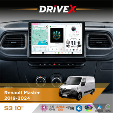 Штатна магнітола для Renault Master 2019-2024 DriveX S3 QLED 10" Android 8-ядерний 1.6ГГц 4x64Гб SIM-картка 3G/4G 7388 4x45W ASP TM2313 бездротовий CarPlay та AndroidAuto