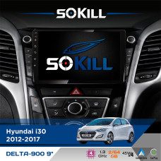Штатна магнітола для Hyundai i30 2012-2017 SoKill DELTA-900 9" Android 4-ядерний 2+64Гб 4x45W бездротовий CarPlay та AndroidAuto