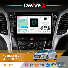 Штатна магнітола для Hyundai Elantra GT (GD) 2012-2017 DriveX S3 QLED 8" з фізичними кнопками Android 8-ядерний 1.6ГГц 4x64Гб SIM-картка 3G/4G 7388 45W ASP TM2313 бездротовий CarPlay та AndroidAuto