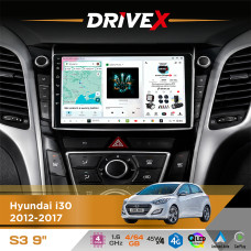 Штатна магнітола для Hyundai i30 2012-2017 DriveX S3 QLED 9" Android 8-ядерний 1.6ГГц 4x64Гб SIM-картка 3G/4G 7388 4x45W ASP TM2313 бездротовий CarPlay та AndroidAuto