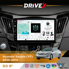 Штатна магнітола для Hyundai Sonata (YF) 2010-2014 DriveX S3 QLED 8" з фізичними кнопками Android 8-ядерний 1.6ГГц 4x64Гб SIM-картка 3G/4G 7388 45W ASP TM2313 бездротовий CarPlay та AndroidAuto