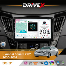 Штатна магнітола для Hyundai Sonata (YF) 2010-2014 DriveX S3 QLED 9" Android 8-ядерний 1.6ГГц 4x64Гб SIM-картка 3G/4G 7388 4x45W ASP TM2313 бездротовий CarPlay та AndroidAuto