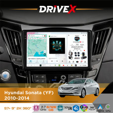 Штатна магнітола для Hyundai Sonata (YF) 2010-2014 DriveX S7+ 2K QLED 9" Android 8-ядерний 2.7ГГц 8x128Гб SIM-картка 3G/4G AK7808 AB 4x50W 360° DSP AK7739 VELVET бездротовий CarPlay та AndroidAuto