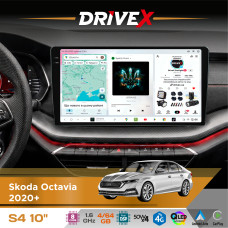 Штатна магнітола для Skoda Octavia 2020+ DriveX S4 QLED 10" Android 8-ядерний 1.6ГГц 4x64Гб SIM-картка 3G/4G TDA7851 4x50W DSP AK7604 бездротовий CarPlay та AndroidAuto