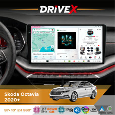 Штатна магнітола для Skoda Octavia 2020+ DriveX S7+ 2K QLED 10" Android 8-ядерний 2.7ГГц 8x128Гб SIM-картка 3G/4G AK7808 AB 4x50W 360° DSP AK7739 VELVET бездротовий CarPlay та AndroidAuto