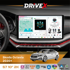 Штатна магнітола для Skoda Octavia 2020+ DriveX S7 2K QLED 10" Android 8-ядерний 2.7ГГц 6x64Гб SIM-картка 3G/4G AK7808 AB 4x50W DSP AK7739 VELVET бездротовий CarPlay та AndroidAuto