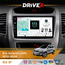 Штатна магнітола для KIA Sorento (XM) 2012-2020 DriveX S3 QLED 8" з фізичними кнопками Android 8-ядерний 1.6ГГц 4x64Гб SIM-картка 3G/4G 7388 45W ASP TM2313 бездротовий CarPlay та AndroidAuto