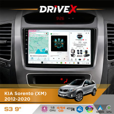 Штатна магнітола для KIA Sorento (XM) 2012-2020 DriveX S3 QLED 9" Android 8-ядерний 1.6ГГц 4x64Гб SIM-картка 3G/4G 7388 4x45W ASP TM2313 бездротовий CarPlay та AndroidAuto