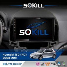 Штатна магнітола для Hyundai i30 (FD) 2008-2011 SoKill DELTA-900 9" Android 4-ядерний 2+64Гб 4x45W бездротовий CarPlay та AndroidAuto